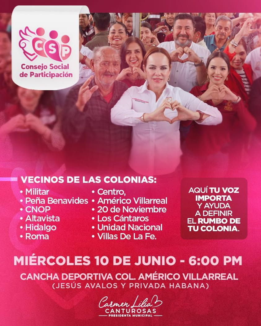 ¡Vecinas y vecinos! Nos vemos en la colonia Américo Villlarreal, su participación es clave para impulsar nuestra ciudad…