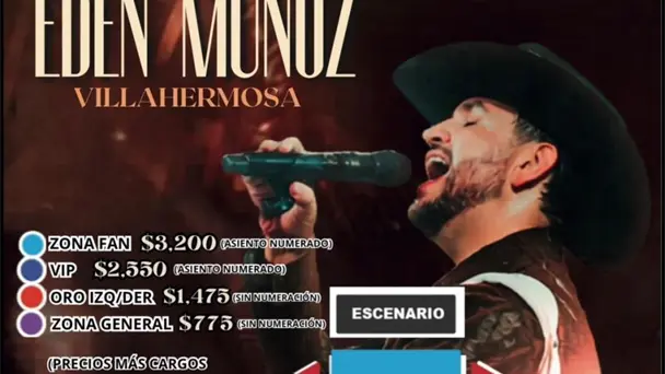 ¡Edén Muñoz en Villahermosa! Inicia venta de boletos