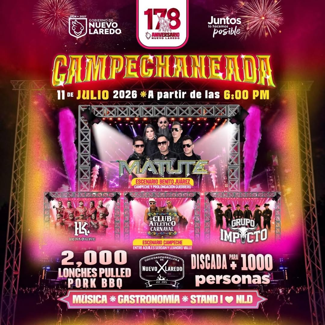 ¡Familia, es mañana! 🎉❤️ Los invito a celebrar el 178 Aniversario de Nuevo Laredo en una Campechaneada pensada para dis… ¡Familia, es mañana! 🎉❤️ Los invito a celebrar el 178 Aniversario de Nuevo Laredo en una Campechaneada pensada para dis…