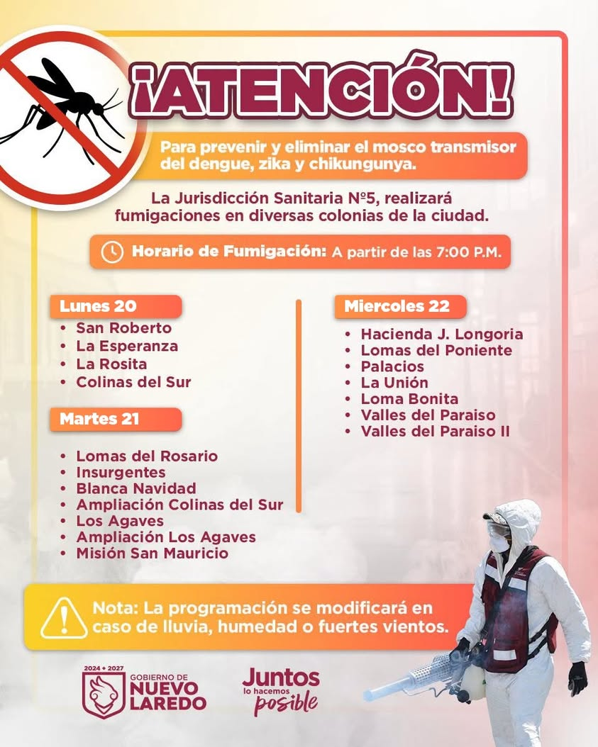 📢 ¡Atención, vecinas y vecinos! Debido a las lluvias registradas la semana pasada en la ciudad, la Jurisdicción Sanitar… 📢 ¡Atención, vecinas y vecinos! Debido a las lluvias registradas la semana pasada en la ciudad, la Jurisdicción Sanitar…
