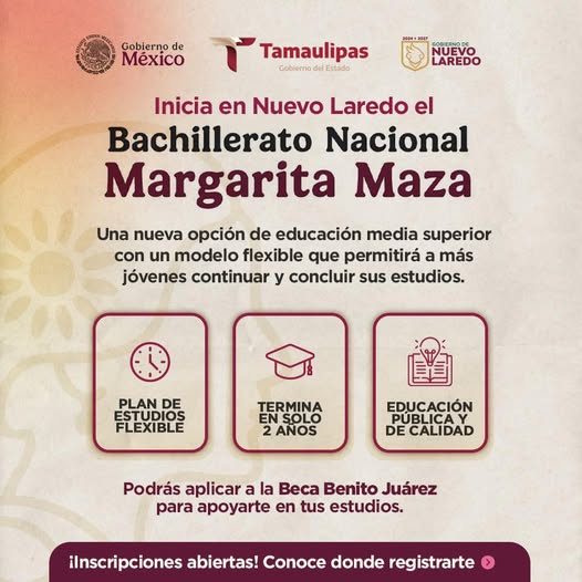 En Nuevo Laredo inicia el Bachillerato Nacional Margarita Maza. ¿Dejaste la preparatoria, quieres retomarla o buscas una…