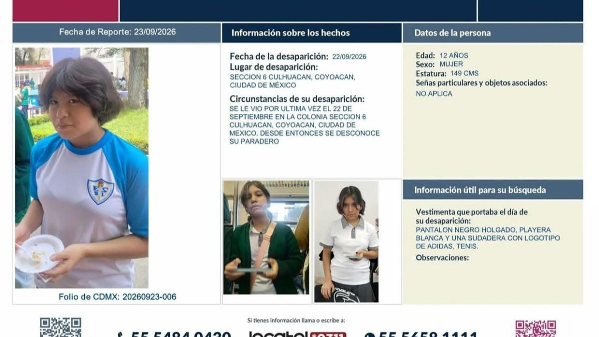 Ayúdanos a encontrar a María Valentina García, tiene 12 años y desapareció en Coyoacán Ayúdanos a encontrar a María Valentina García, tiene 12 años y desapareció en Coyoacán