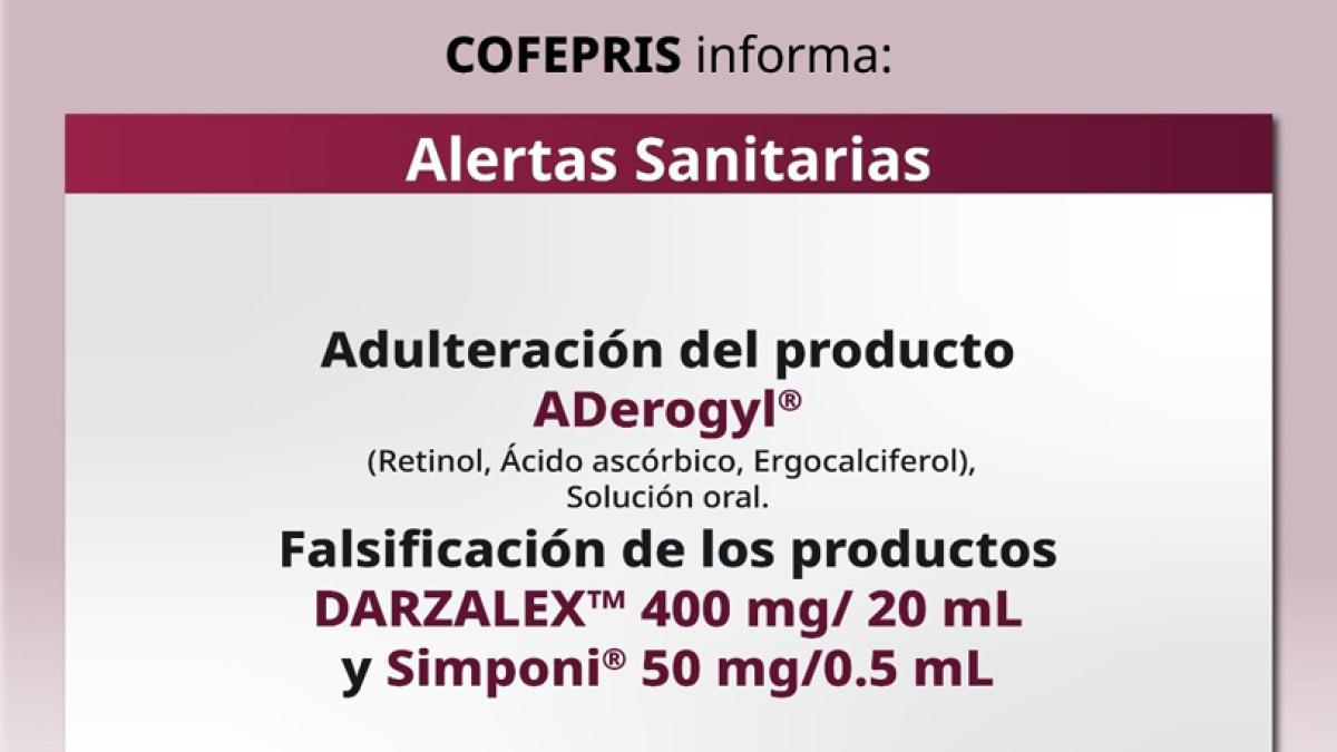 Cofepris alerta por medicamentos falsificados y adulterados; ADerogyl entre ellos